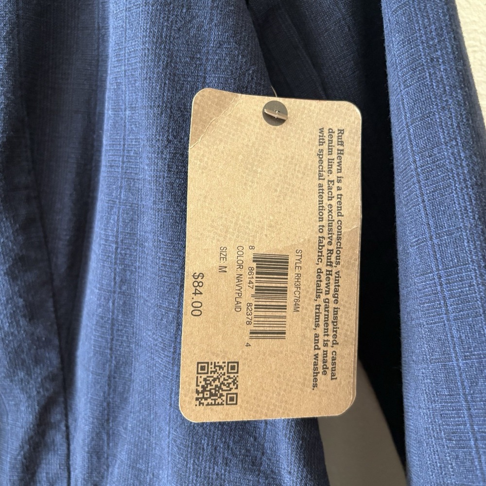 NEW Ruff Hewn 100% cotton casual blazer jacket in navy plaid - Picture 10 of 12